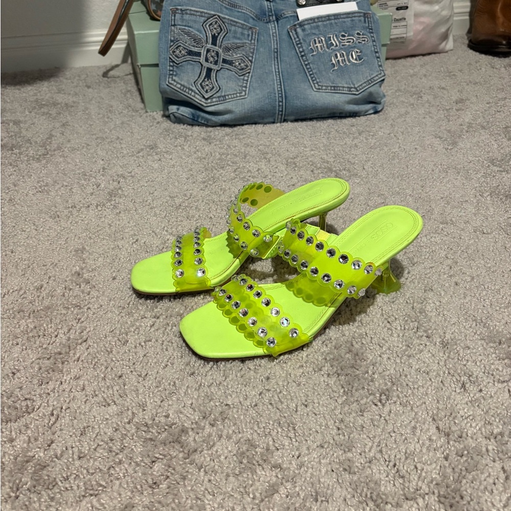 Neon Yellow Rhinestone Sandals - Picture 4 of 4